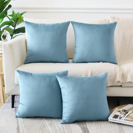 Sungeek Set of 4 Decorative Cushion Covers Solid Soft Velvet Pillow Covers with Invisible Zipper Square Throw Pillow Cases for Sofa Car Patio Bedroom Living Room 40x40cm Light Blue