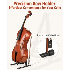 MUSO Cello Stand with Bow Holder,A-Frame Floor Stand with Padded Foam, Handcrafted Cello Rack Fits 1/2, 3/4, 7/8, 4/4 Full-Size and Guitar, Instrument Holder for Home and Studio Display