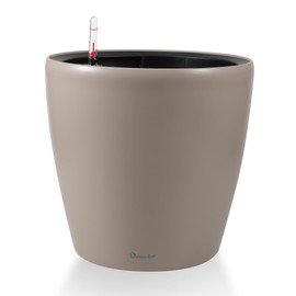 Dexceder 15x14 Self Watering Planter with Wheels Indoor Outdoor, Inner Pot Design, Thickened Large Floor Standing Flower Plant Pot with Water Level Indicator (Taupe Matte)