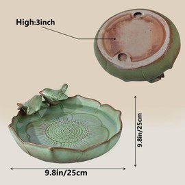 XIYOUQI Ceramic Bird Bath Bowl for Outside – 9.8" Green Heavy Duty Bird Bath Bowl Only, Ground Bird Feeders and Water Dish for Birds, Garden, Patio, Deck, Balcony, or Lawn Decoration