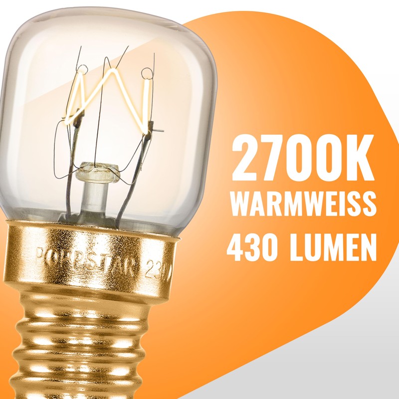 POPPSTAR Backofenlampe E14 40W hitzebeständig bis 300 Grad (2700K warmweiß,