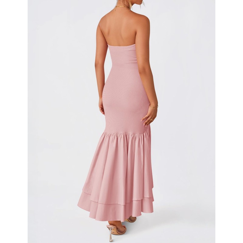 ZESICA Women's 2025 Summer Strapless Bodycon Maxi Dress Ribbed Sexy