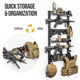 ONETIGRIS Heavy-Duty Gun Rack Wall Mount | Holds 5+ Rifles & 100lbs | with Accessory Shelf, MOLLE Panel & Mag Hanger