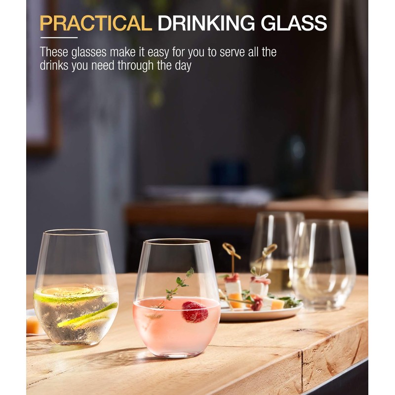 Unbreakable Plastic Stemless Wine Glasses Set of 6, Tritan Plastic