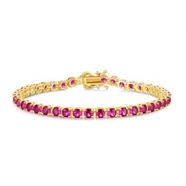 FANCIME July Birthstone Ruby Bracelet Gold Tennis Bracelets Fine Jewelry Wedding Bridal Prom Birthday Gift for Women Her, Length 7.9 Inch Width 4mm