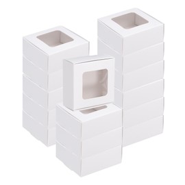 sourcing map 20Pcs Kraft Soap Boxes, 2.6 x 2.6 x 1.2Inch Mini Kraft Treat Box with Clear Window for Candy Cookie Gift Party Festival Favor Treats Packaging (White)