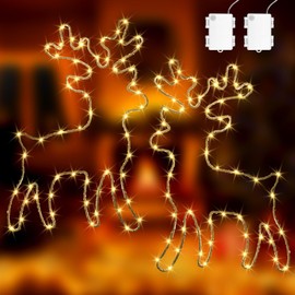 BYZESTY Christmas Lighting Window, 2 Pieces Christmas Decoration Window Illuminated, Illuminated LED Window Decoration, 120 LED Reindeer Illuminated, Illuminated Reindeer Christmas Decoration, 8 Modes