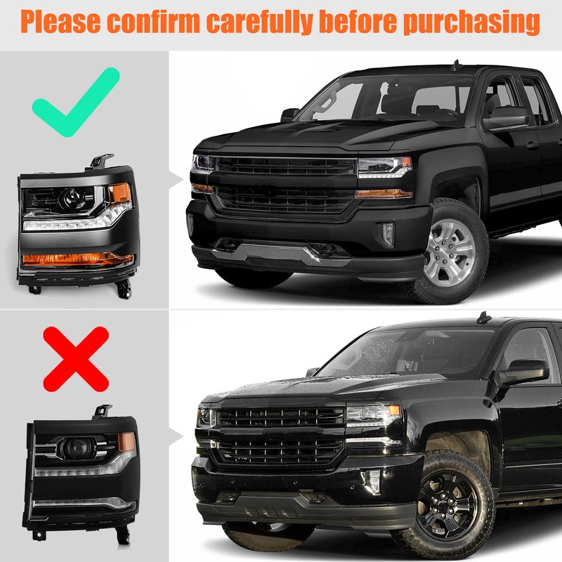 FIONE HID Headlight Assembly Compatible with Chevy Silverado 1500 2016-2018/2019