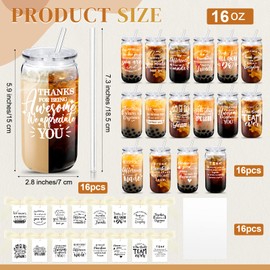 Skylety 16 Set Employee Appreciation Gift for Christmas, Thank You Gift for Thanksgiving, 16 oz Reusable Plastic Cups with Lids, Straws, Bow Cards and Opp Bags for Teachers, Coworker, Staff(Teamwork)