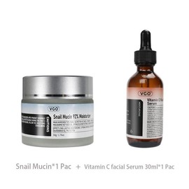 VGO Skincare Set: Vitamin C Serum & 92% Snail Mucin Gel. Repairs, adds radiance, and revitalizes. Lightweight, ideal for everyday routines. - Specification: VC Facial Serum 30ml+Snail Mucin