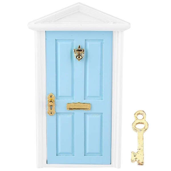 Wooden Doll Door, 1: 12 Doll House Miniature Colorful DIY Wood Door Children Funny Toy Gift Decoration Furniture Accessories for Dolls (Blue)