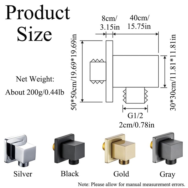 Gold Wall Outlet Elbow, G1/2 Inch Handheld Shower Hose Connector