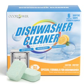 OOOFLOWER 6-Pack Dishwasher Detergent and Deodorizer Tablets, Deep Clean Formula, Dishwasher Safe, Removes Scale, Odors, and Hard Water Residue (Lemon Scent)