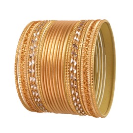 Touchstone "Colorful Bangle Collection Indian Bollywood Alloy Metal Textured Golden Designer Jewelry Special Large Size Bangle Bracelets. Set Of 22. In Antique Gold Tone For Women