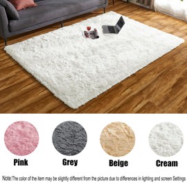 Ceneco Rugs Living Room,Cream Fluffy Rug,Small Rugs for Bedroom,Washable Non-Slip High Pile Soft Carpet,Shaggy Bedroom Mat(Cream, 80x120 cm)