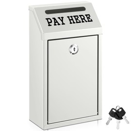 Yaocom Safe Cash Box Money Collection Box Metal Donation Box with Lock Wall Mount Pre Drilled Mailbox Delivery Ballot Box for Home Office Outdoor Self Serve Stand(White,10.2 x 5.7 x 2.8 Inch)