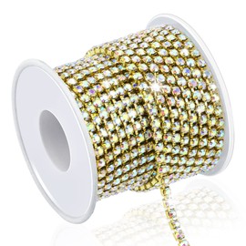 Dowarm 10 Yards 4MM Gold AB Crystal Rhinestone Chain Trim for Sewing Crocs Shoes, SS16 for Craft Cups Jewelry Wedding Bouquet DIY Decoration, Close Trim