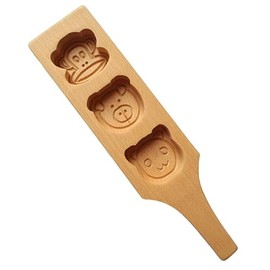 ZHU YU CHUN 1 PC 3 Slot Cute Animal Shaped Handmade Wooden Mold Cookies, Baked Pastries, Chocolate, DIY Muffins, Pumpkin Pie, Candy Mold Home Baking Dessert Shop Baking Tools Cookie Stamps（Animal）