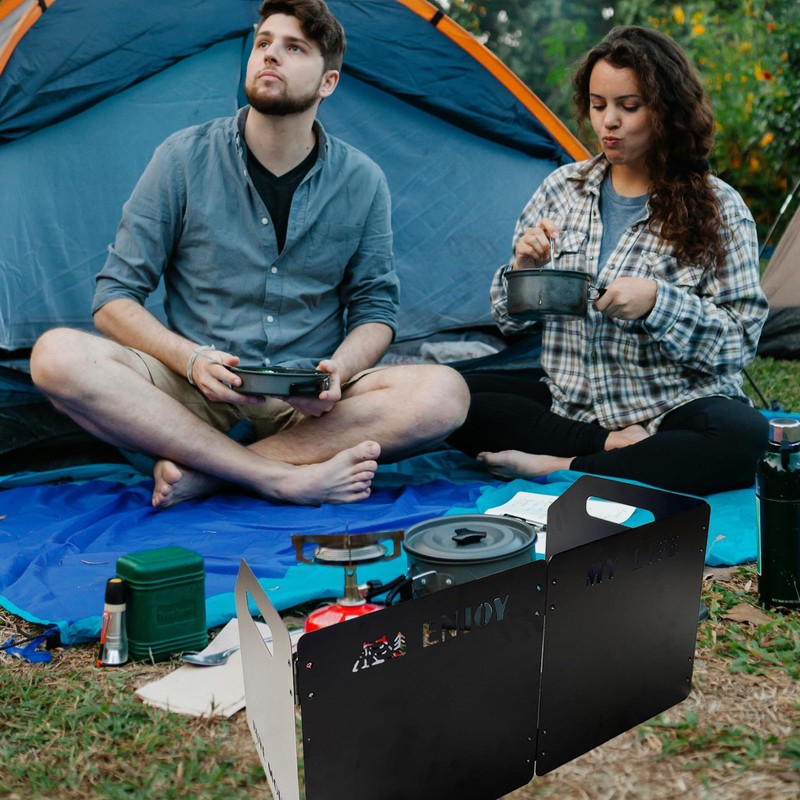KeoPuals Stove Windscreen - Folding Camping Stove Windshield 4 Plates