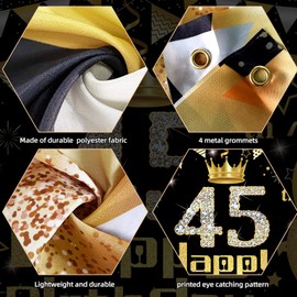 45th Happy Birthday Backdrop Banner, Party Decoration Background, Black Gold Banners Supplies for Photo Booth Props Children Men Women Celebration(70'' x 43'')