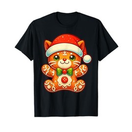 Gingerbread Man Cat Christmas Tees Womens Mens Kids Gifts T-Shirt