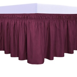 PureFit Wrap Around Ruffled Bed Skirt with Adjustable Elastic Belt - 14 Inch Drop Easy to Put On, Wrinkle Free Bedskirt Dust Ruffles, Bed Frame Cover for Queen, King and C-King Size Beds, Wine