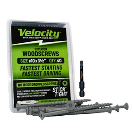 Velocity Exterior 3 1/2 Wood Screws DIY Pack (Size #10) Fence Screws for Wood, Stick Tight Technology, Made with Carbon Steel, Includes 1 Hexstix Drive Bit (40 Pieces)