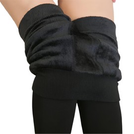 Women's Fleece Lined Thermal Leggings, Thick Velvet Winter Pants, Black