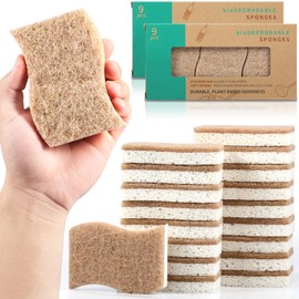 18 Pack Natural Kitchen Sponges,Eco-Friendly Dish Sponge for Kitchen Odor Free Wood Pulp Sponge Strong Absorbent Quick-Drying Scrubber Sponges for Washing and Cleaning Dishes (S Shape)