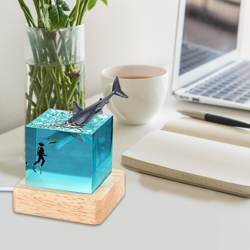 cimsfcor Epoxy Resin Shark Night Light, Night Lamp with Humpback