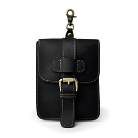 Le'aokuu Mens Genuine Leather Small Hook Fanny Waist Bag Hip Bum Pouch Pack 016 (016 Black)