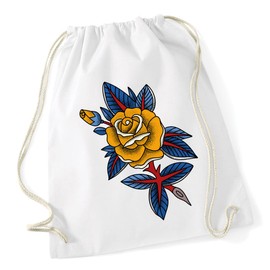 Hippowarehouse Yellow Roses Oldschool Retro Tattoo Style Vintage Dot Work Drawstring Cotton School Gym Bag 37cm x 46cm, 12 litres