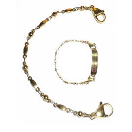 Hidden Hollow Beads 6.5 or 5.5 inch Gold Stainless Steel Women's Medical Alert ID Interchangeable Replacement Bracelet, Identification vital info tag (5.5 Inches)