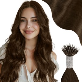 Moresoo Nano Ring Hair Extensions Human Hair Dark Brown Nano Bead Hair Extensions Human Hair 16 inch Straight Nano Extensions Add Length 50G/50S