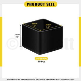 Mardatt 20Pcs 1-1/2" x 1-1/2" (38x38mm) Square Rubber Chair Leg Tips Caps, Furniture Leg Caps Chair Leg Floor Protectors Furniture Table Feet Cover Chair Leg Foot End Caps, Black