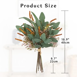 Fall Artificial Eucalyptus Bouquet with Orange Sage Leaves – Autumn Faux Greenery Bush with Raffia Wrap for Farmhouse, Kitchen, Table, and Seasonal Home Décor
