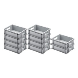 Economy Set 10 x Euro Containers with Open Handle | H x W x D 12 x 30 x 40 cm | 11 Litres | Grey | Euro Box, Transport Box, Transport Container, Stacking Container