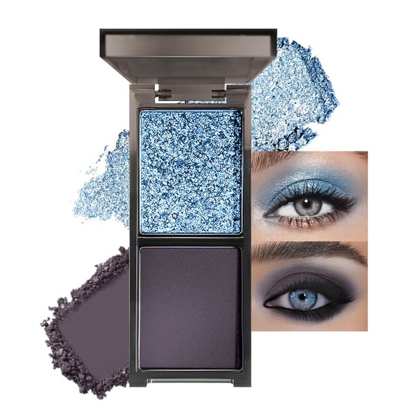 CAKAILA Blue Black Two Color Matte Shimmer Glitter Eyeshadow,Bright High