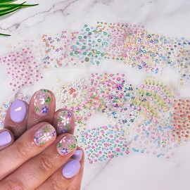 30 Sheets Nail Art Stickers Decals Flower Rose Daisy Cherry Blossoms 3D Self-Adhesive Nail Sticker Heart Chrysanthemum Nail Art Decoration Supplies