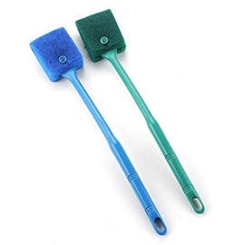 2 Pieces Aquarium Cleaning Brush Fish Tank Cleaning Brush Double-Sided Sponge Brush Long Handle Fish Tank Scrubber for Aquariums and Home(Blue, Green)
