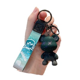 ZOIKOM Cartoon Anime Doll Cool Gradient Bear Keychain Cute Bag Pendant Personality Car Accessories Creative Small Gift, Grey, One Size, Bear Green
