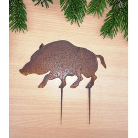 Wild Boar Mini Plug Approx. 16 cm Wide Metal in Trendy Patina Christmas Decoration Garden Stake Decoration Christmas Advent Arrangement Santa Claus Advent Forest Hunting