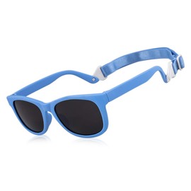 MAXJULI Baby Infant Sunglasses Safe, Soft, With Adjustable Strap 0-24 Months BPA Free（Blue/Black）