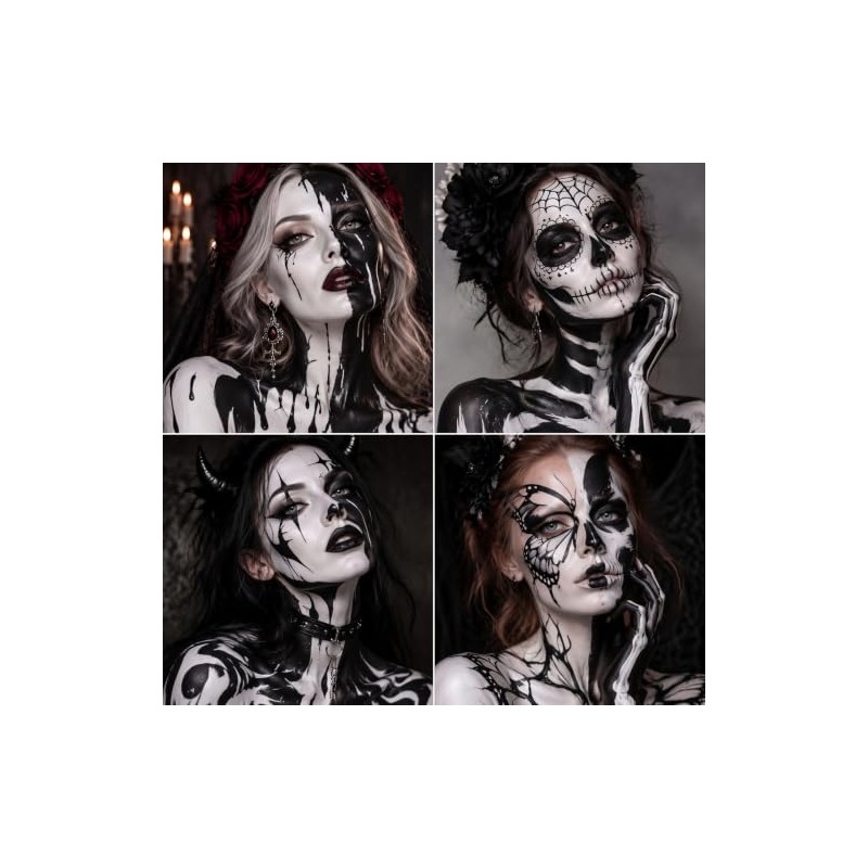 Erinde Pintura Corporal Blanco+Negro Face,Pintura Facial de Cobertura Total