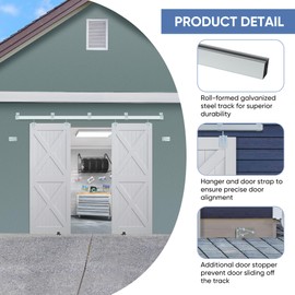 Exterior Barn Door Hardware Kit, BARNSMITH 8FT Sliding Barn Door Hardware Heavy Duty Doors Track Kit for Double Doors Use, Wall Mount, Silver (Hardware Only)