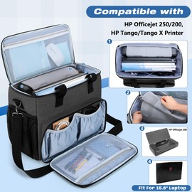 CURMIO Portable Printer Carrying Case Compatible with HP Tango/Tango X, OfficeJet 200/250, Wireless Mobile Printer Bag with 15.6” Laptop Sleeve and Accessory Pockets for Power Cable and Cartridges