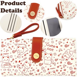 Farcauo Cute Wallet Women Red Long Wallets Coin Purse Minimalist Cat Design Women's Travel Wallets Leather Credit Card Holder with ID Window Kawaii Cash Wallet for Women Ladies and Girls
