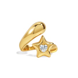 U UWorld Chunky Gold Rings for Women Stainless Steel Non Tarnish Star&Heart Cubic Zirconia Teardrop Ring Size 8 18K Gold Plated Statement Dome Rings Wedding Promise Stackable Jewelry for Women