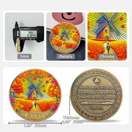 6 Year Sobriety Coin Gifts | Maple Leaf Windmill AA Chip Medallion with Inspirational Quote | Narcotics Alcoholics Anonymous Anniversary Sobriety Gifts for Men Women in Recovery