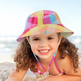 Baby Sun Hat for Boy Girl Toddler Bucket Hat UPF 50+ Summer Kids Beach Hat Wide Brim Girl Adjustable Kid Cap, BlueSquares 2-5 Years